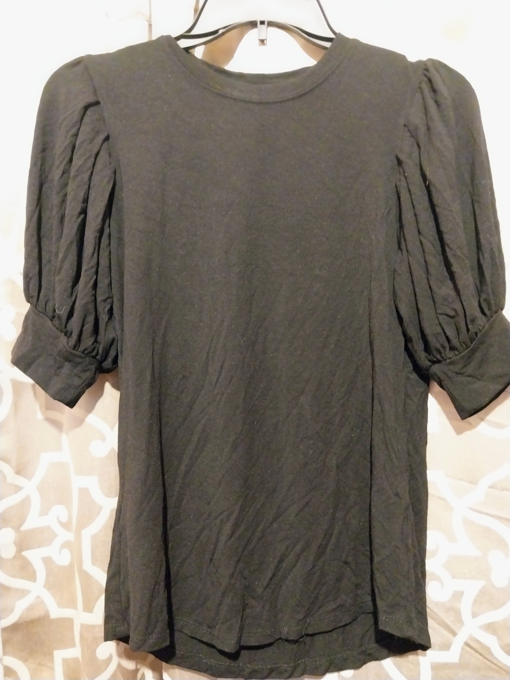 Elie Tahari Black Puff Sleeve Short-Sleeve Top